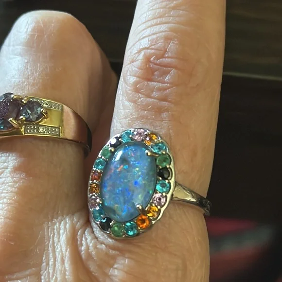 Blue opal ring with gemstones - Picture 2 of 3